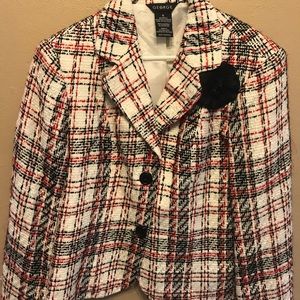 George Jackets & Coats - White, black, red tweed, short jacket George Jackets & Coats - White, black, red tweed, short jacket